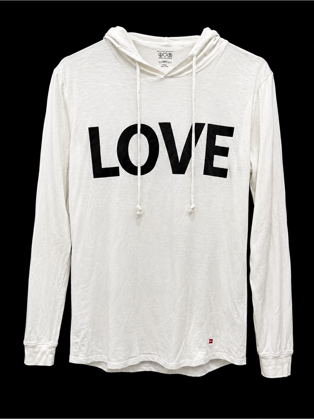 Peace Love World I Am Collection LOVE Pima Cotton Hooded Top Large White